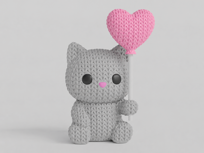 Knitted Cat With Pink Heart Balloon - Topkinz™ | Chibi SnapCharm™ Character