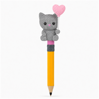 Knitted Cat With Pink Heart Balloon - Topkinz™ | Chibi SnapCharm™ Character