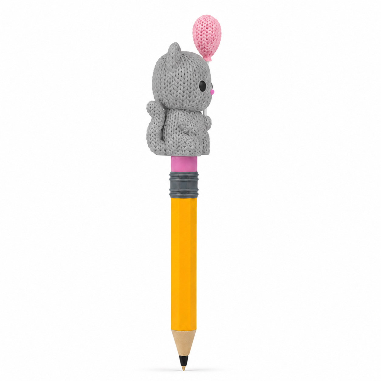 Knitted Cat With Pink Heart Balloon - Topkinz™ | Chibi SnapCharm™ Character