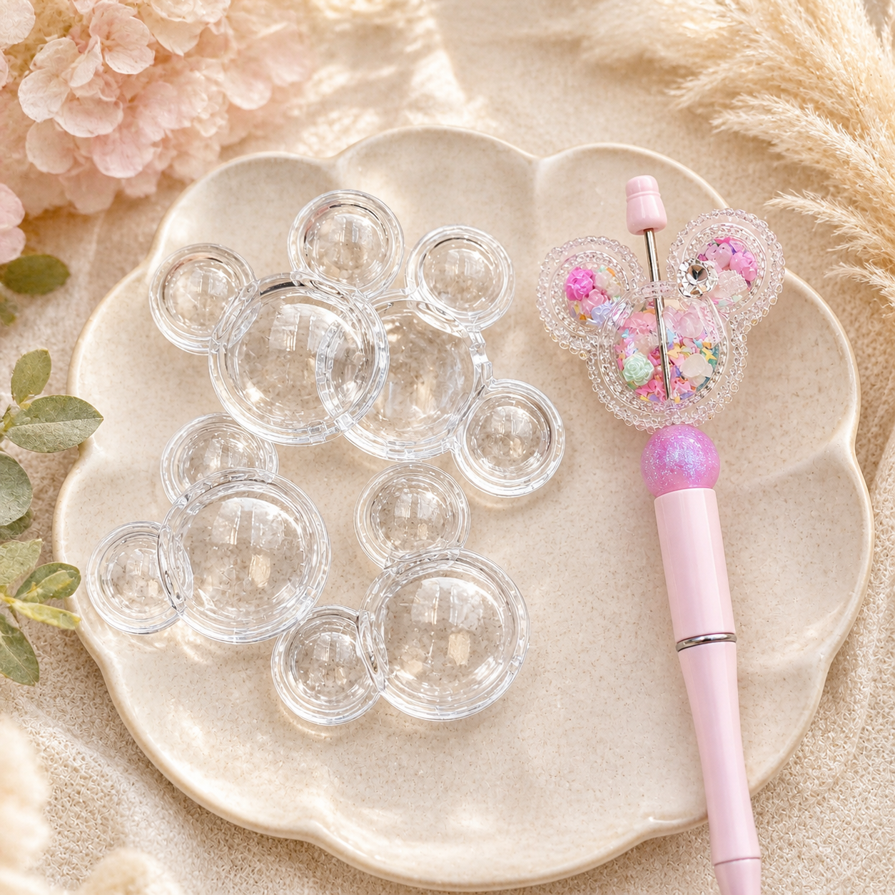 Clear Mouse Head Shaker Base Beads – 38mm (5 Complete Sets)