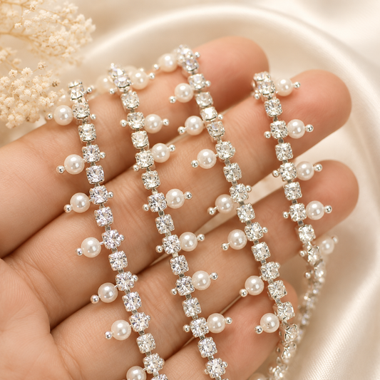 White Pearl Rhinestone Trim – 12 Inch Strip