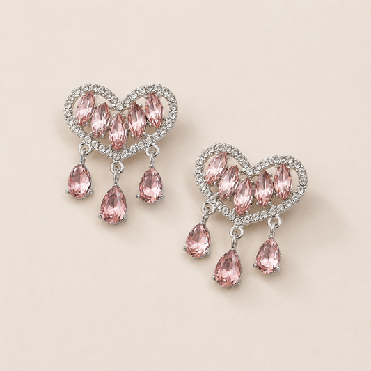 Crystal Heart Metal Patches with Dangles – 34 × 40mm (2-Piece Set, 3 Colors Available)