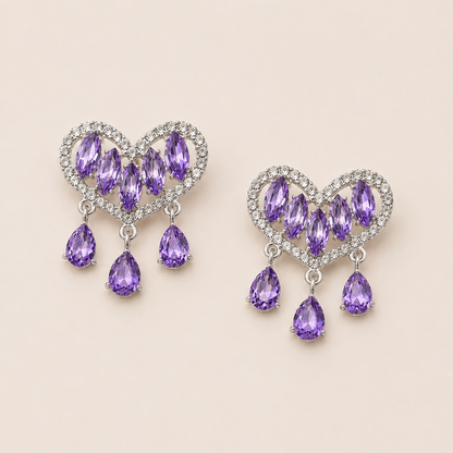 Crystal Heart Metal Patches with Dangles – 34 × 40mm (2-Piece Set, 3 Colors Available)