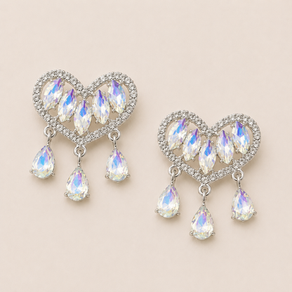 Crystal Heart Metal Patches with Dangles – 34 × 40mm (2-Piece Set, 3 Colors Available)
