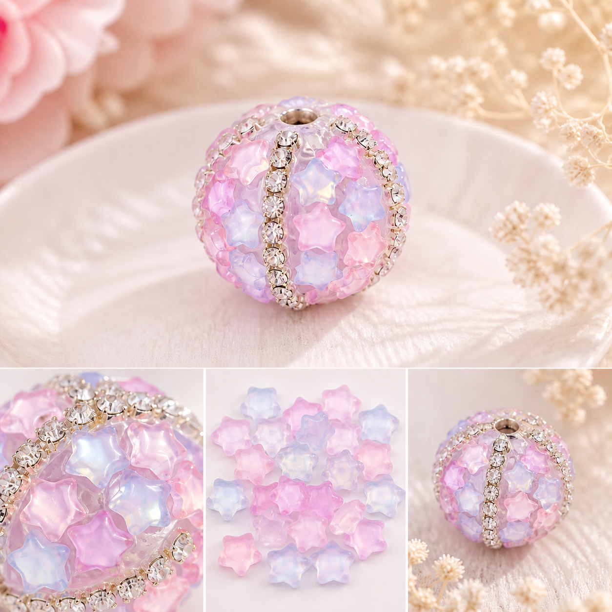 Star Mocha Crystal Charms – 7.5mm Flat Base (50-Piece Pack, 3 Colors Available)