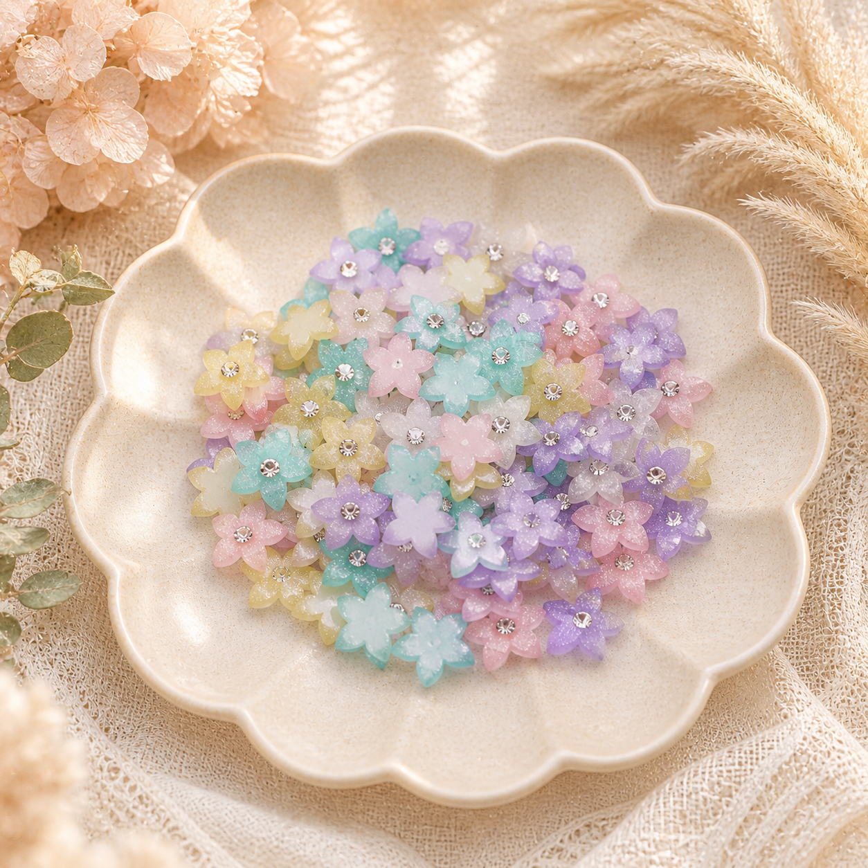 Five-Petal Flower Crystal Charms – 13mm (25-Piece Pack, 5 Colors Available)