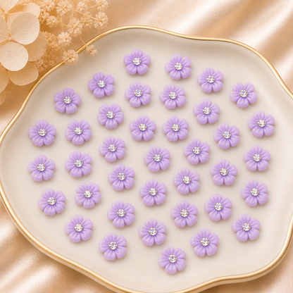 Flower Crystal Nail Charms – 8mm Flat Base (50-Piece Pack, 6 Color Options)