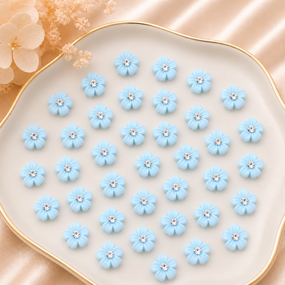 Flower Crystal Nail Charms – 8mm Flat Base (50-Piece Pack, 6 Color Options)