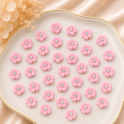 Flower Crystal Nail Charms – 8mm Flat Base (50-Piece Pack, 6 Color Options)