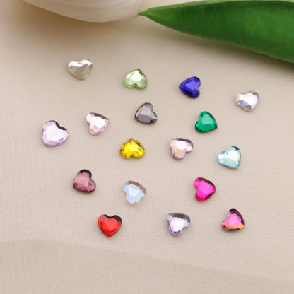 Love Heart Crystal Charms – 5.5 × 6mm Flat Base (50-Piece Pack, 9 Colors Available)