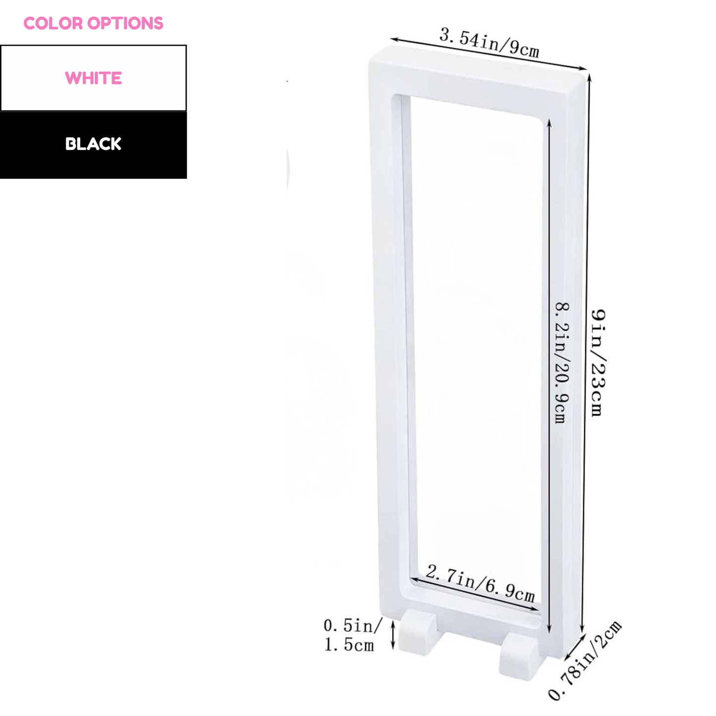 Floating Rectangular Display Case with Stand Legs – Rectangle (9 × 3.5 in)