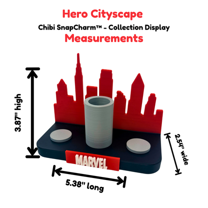 Chibi SnapCharm™ Red/Black Hero Cityscape Collection Display
