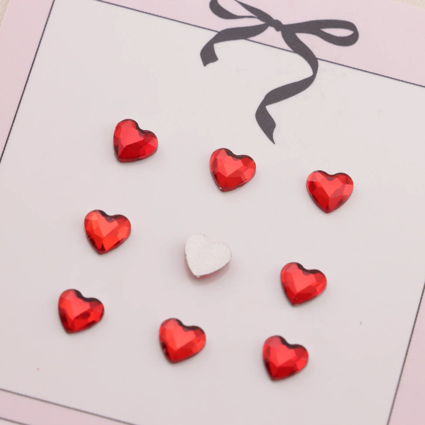 Love Heart Crystal Charms – 5.5 × 6mm Flat Base (50-Piece Pack, 9 Colors Available)