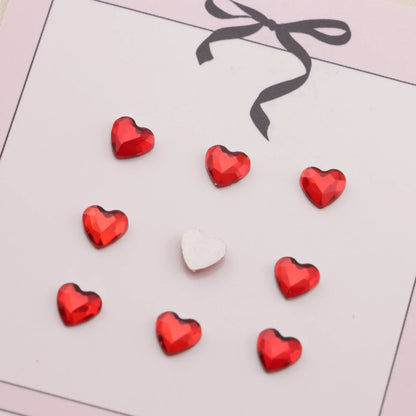 Love Heart Crystal Charms – 5.5 × 6mm Flat Base (50-Piece Pack, 9 Colors Available)