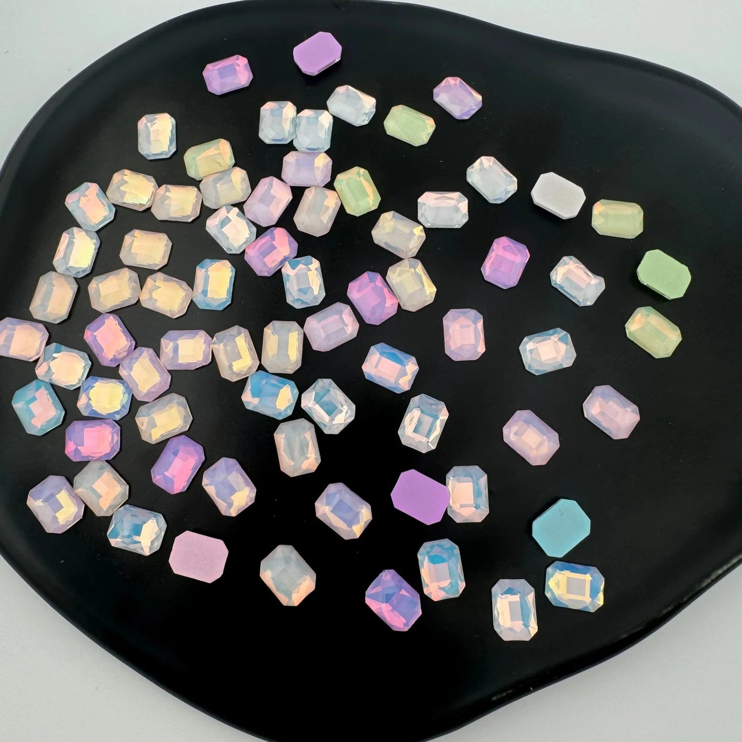 Rectangular Crystal Charms – 6 × 8mm Flat Base (50-Piece Pack, 7 Colors Available)