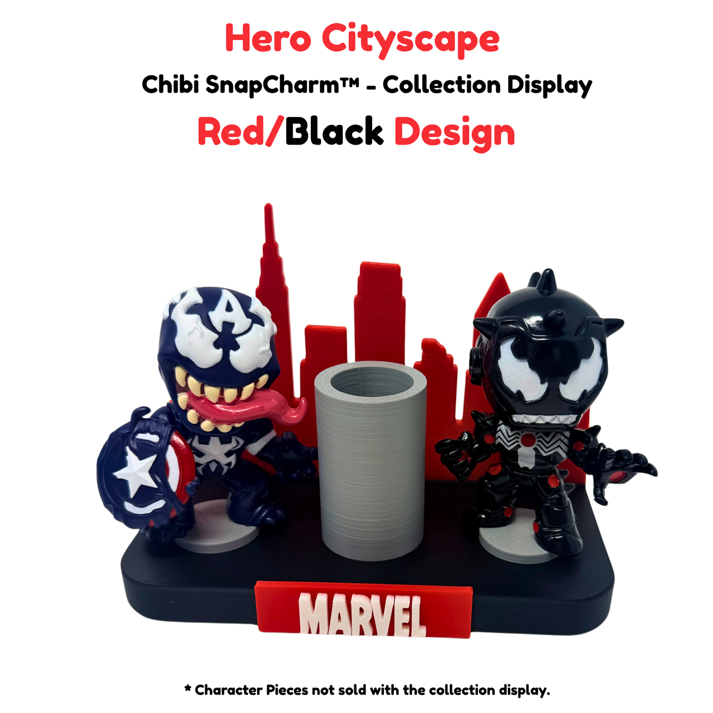 Chibi SnapCharm™ Red/Black Hero Cityscape Collection Display
