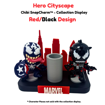 Chibi SnapCharm™ Red/Black Hero Cityscape Collection Display