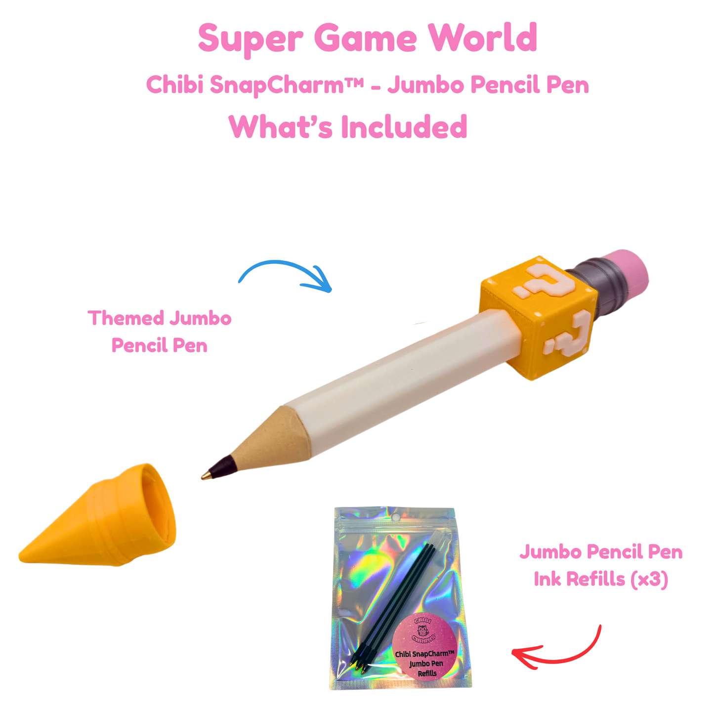 Super Game World Pearl White Jumbo Pencil Pen with Question Box