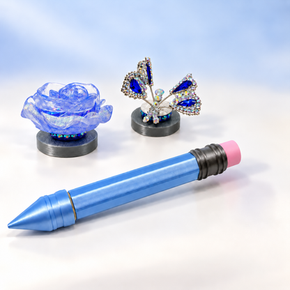 Blue Beauty Butterfly complete set with silk blue jumbo pen, two toppers and two silver stands