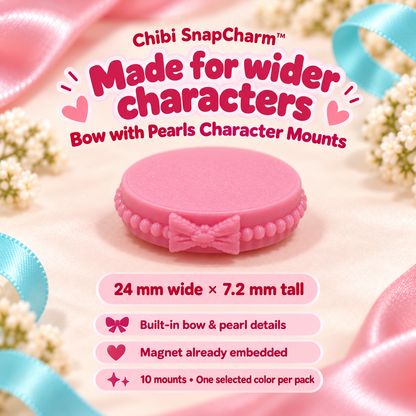 Bow with Pearls Character Mounts, 24 mm wide by 7.2 mm tall, embedded magnets