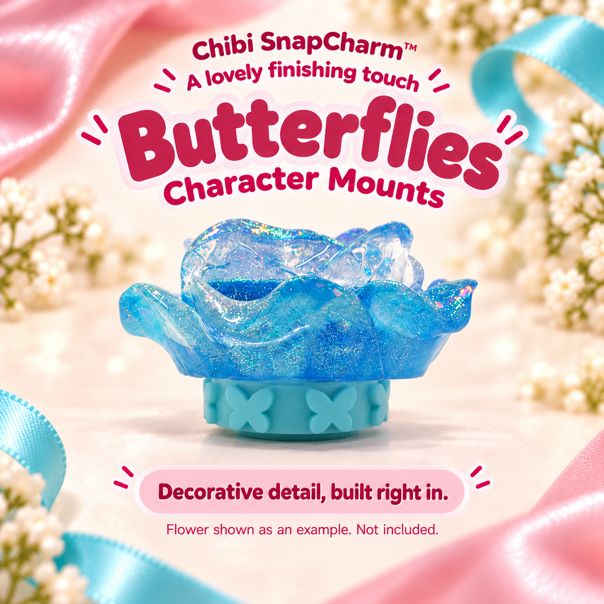 Butterflies character mount flower-example, with a plain flat top and simple butterfly silhouettes on the sides.