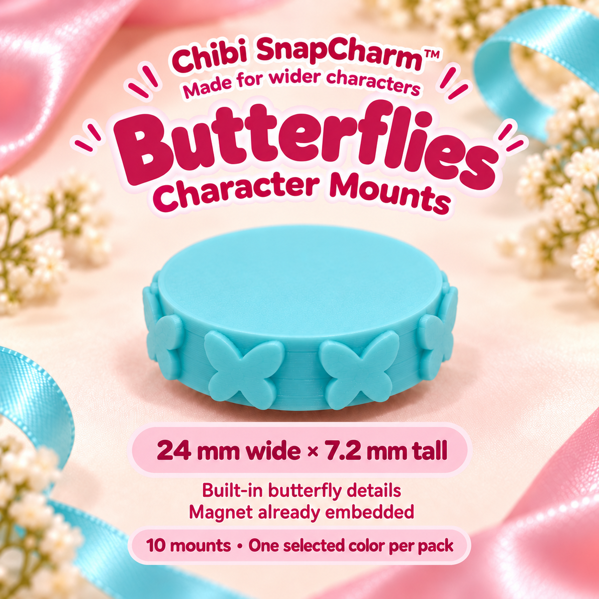 Butterflies character mount size, with a plain flat top and simple butterfly silhouettes on the sides.