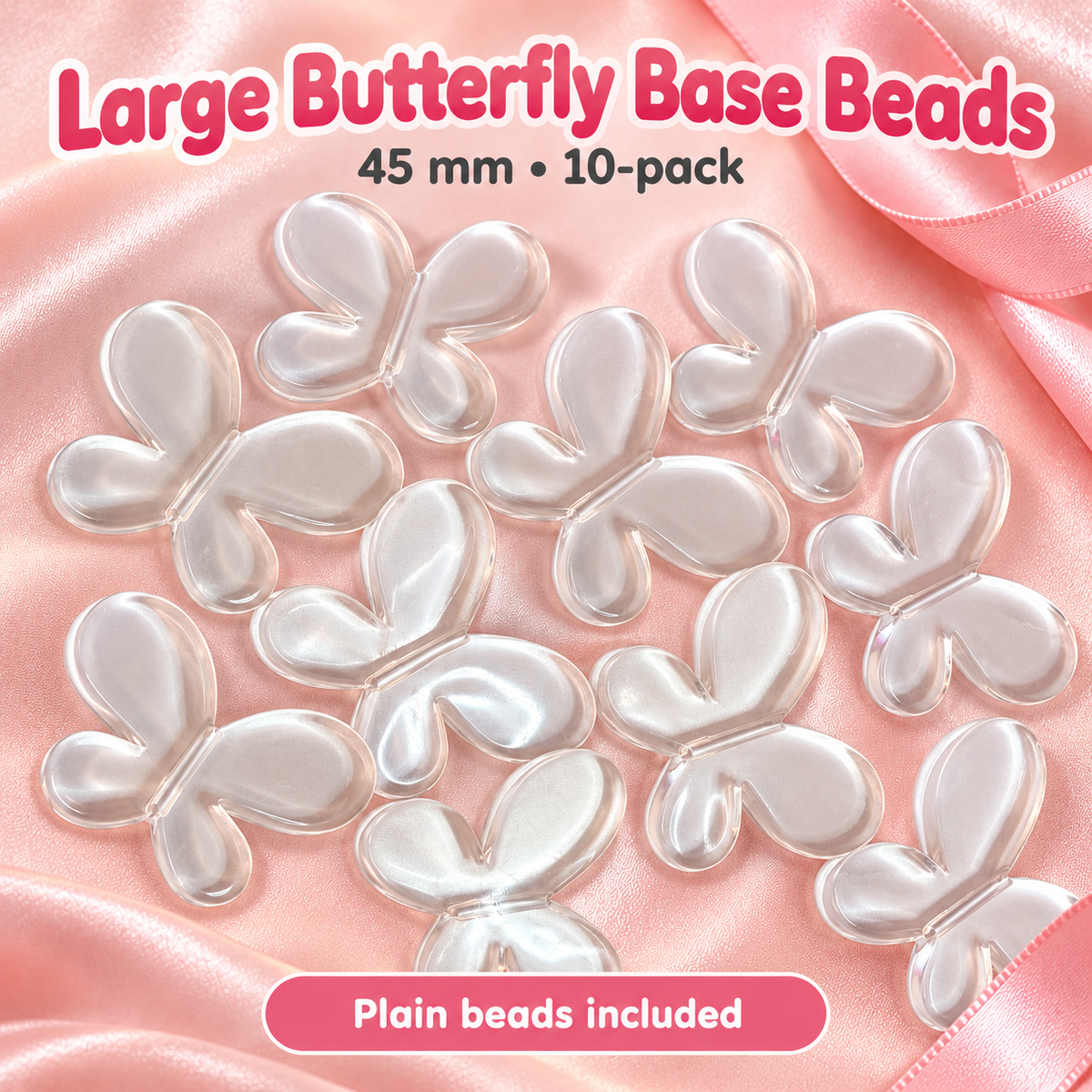 Large Clear Butterfly Acrylic Beads – 45 mm - (10 Pack) on a soft blush pink background