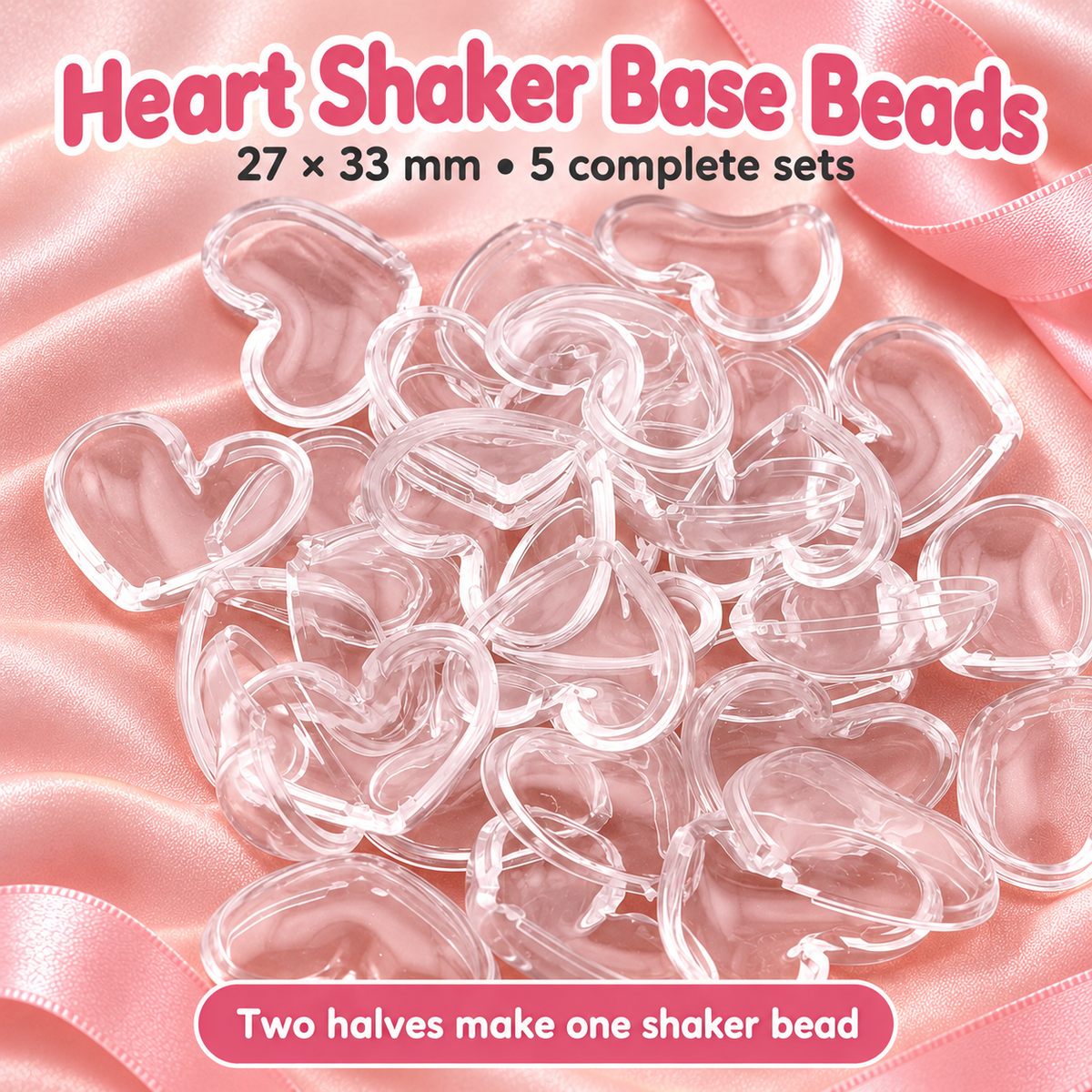 Heart Shaped Shaker Base Beads – 27 × 33mm - 5 Pack on a soft blush pink background