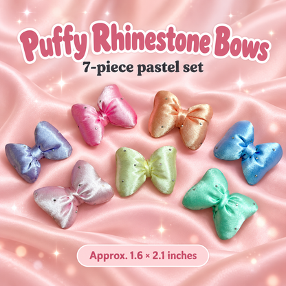 Puffy Rhinestone Bowknot Embellishments – Approx. 1.6 × 2.1 in (7-Piece Set) on a blush pink background