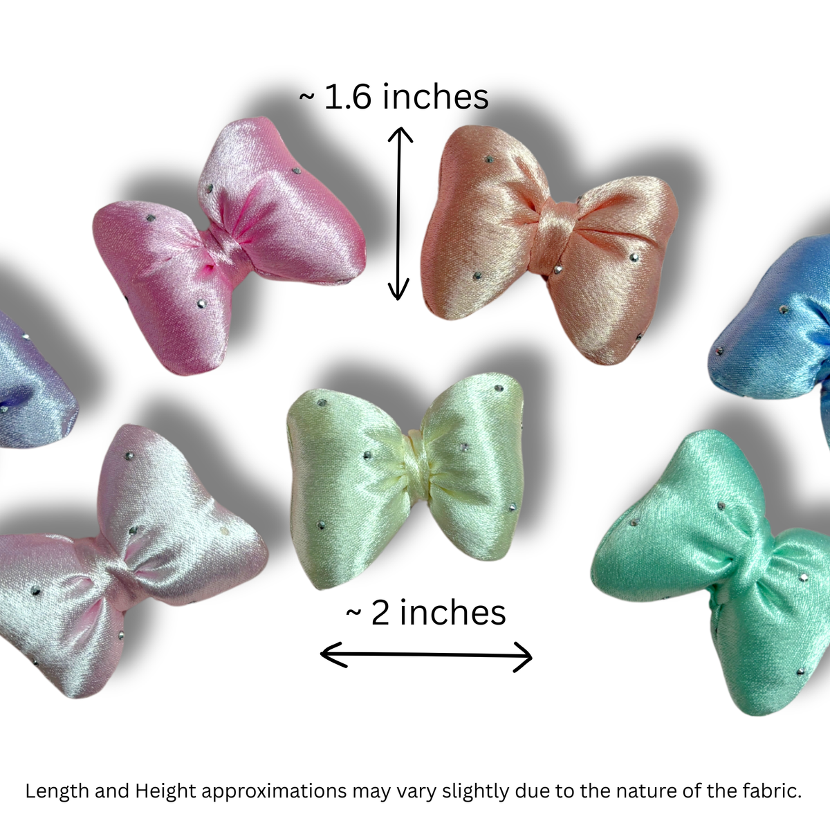Puffy Rhinestone Bowknot Embellishments – Approx. 1.6 × 2.1 in (7-Piece Set): original size reference