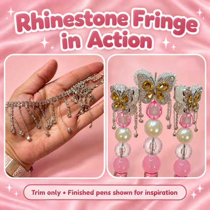Rhinestone Fringe Trim – 12 Inch Strand: close-up and application examples