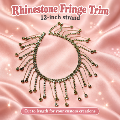 Rhinestone Fringe Trim – 12 Inch Strand on a blush pink background
