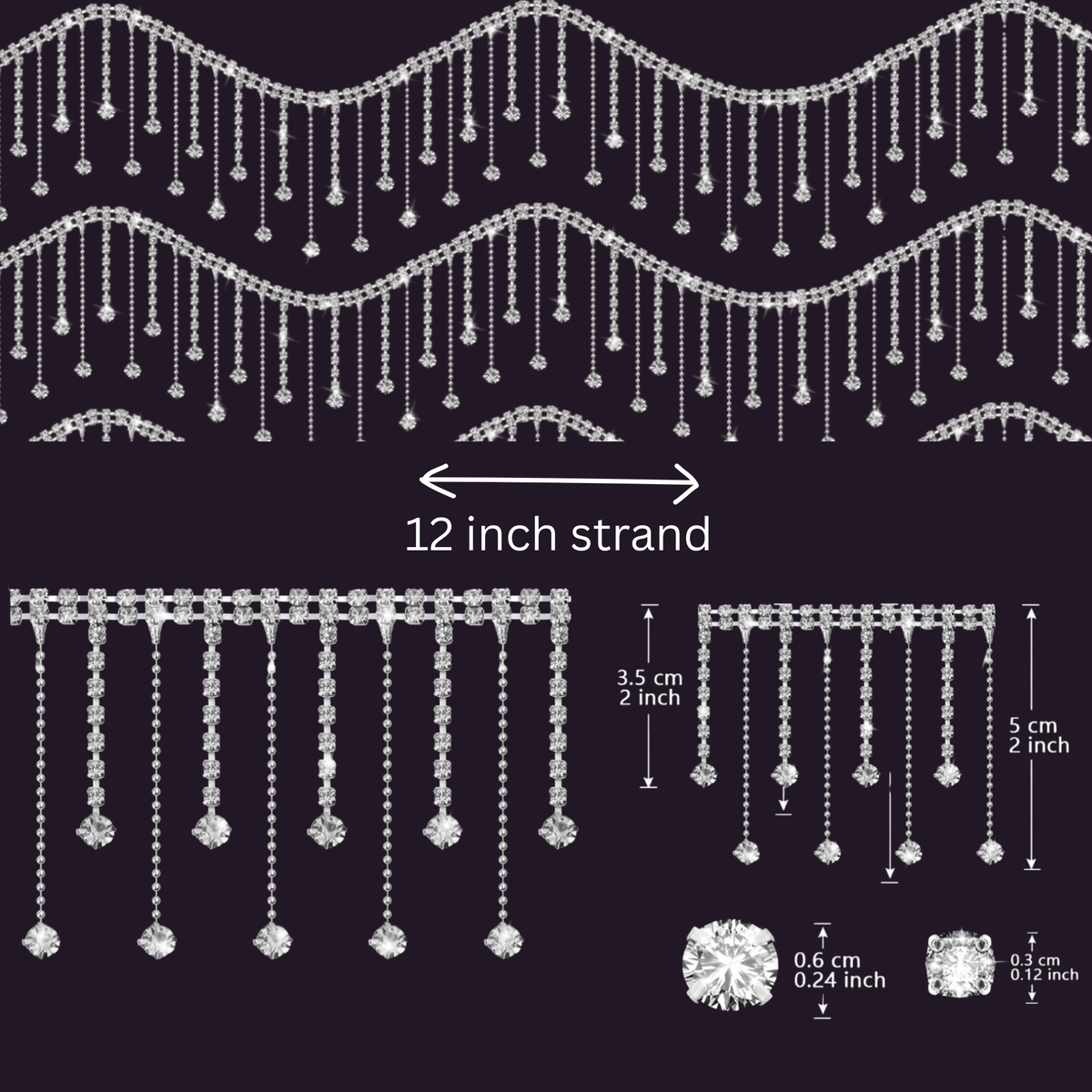 Rhinestone Fringe Trim – 12 Inch Strand: original size reference