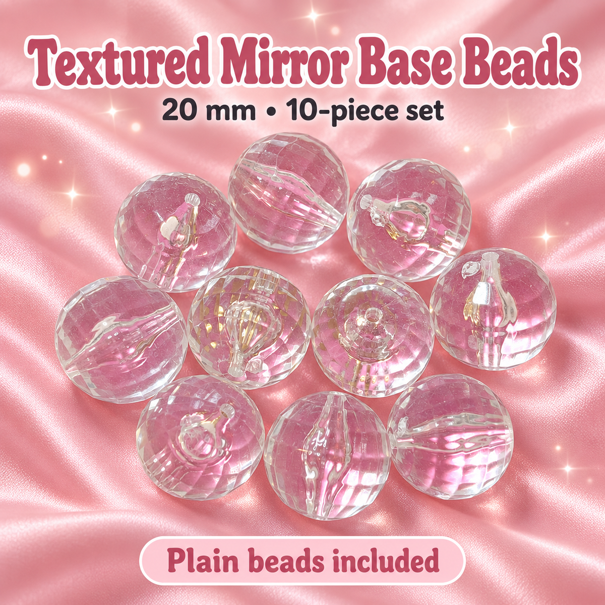 Textured Mirror Base Beads – 20mm (10-Piece Set) on a blush pink background