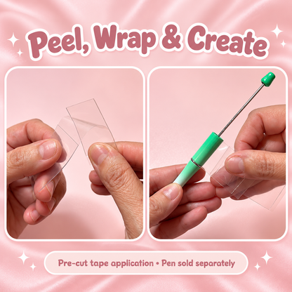 Bead Pen Pre-Cut Wrap Tape for Beadable Pens and Base Beads – 10 Pack: close-up and application examples