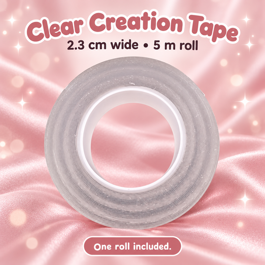 Clear Creation Tape Rolls for Beads 2.3 cm wide (5m Roll) on a blush pink background