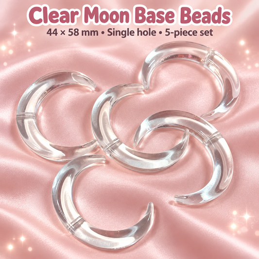 Clear Moon Base Beads - Single Hole – 44 × 58mm (5-Piece Set) on a blush pink background