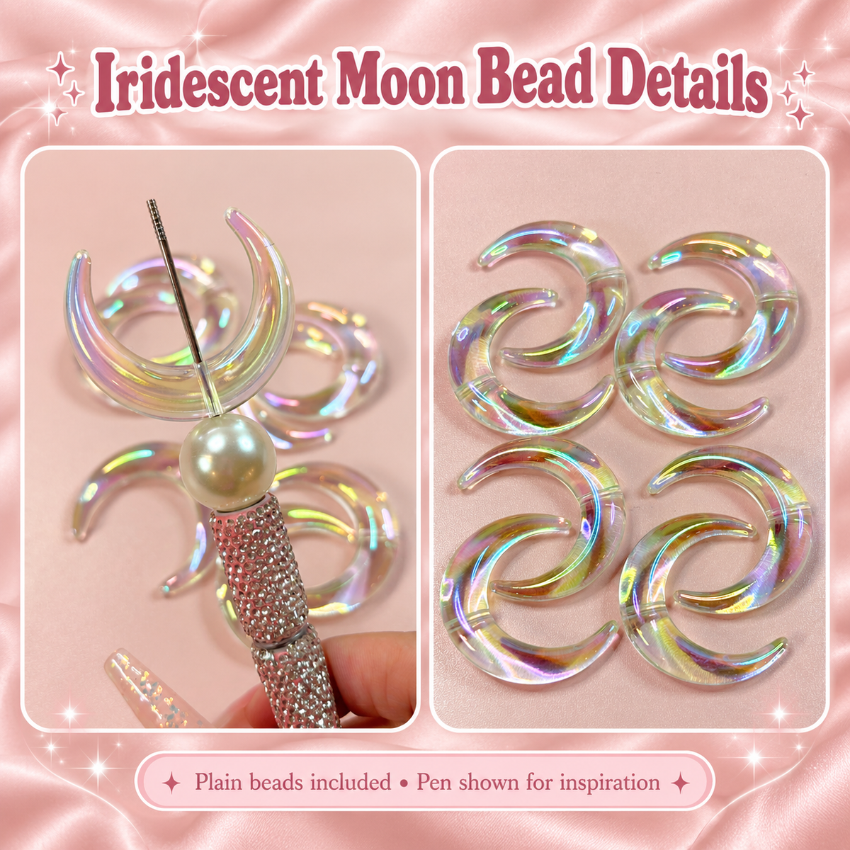 UV Coated Clear Moon Base Beads – 39 × 46mm (8-Piece Set): original product detail and project example