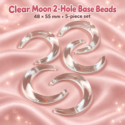 Clear Moon 2-Hole Base Beads – 48 × 55mm (5-Piece Set) on a blush pink background