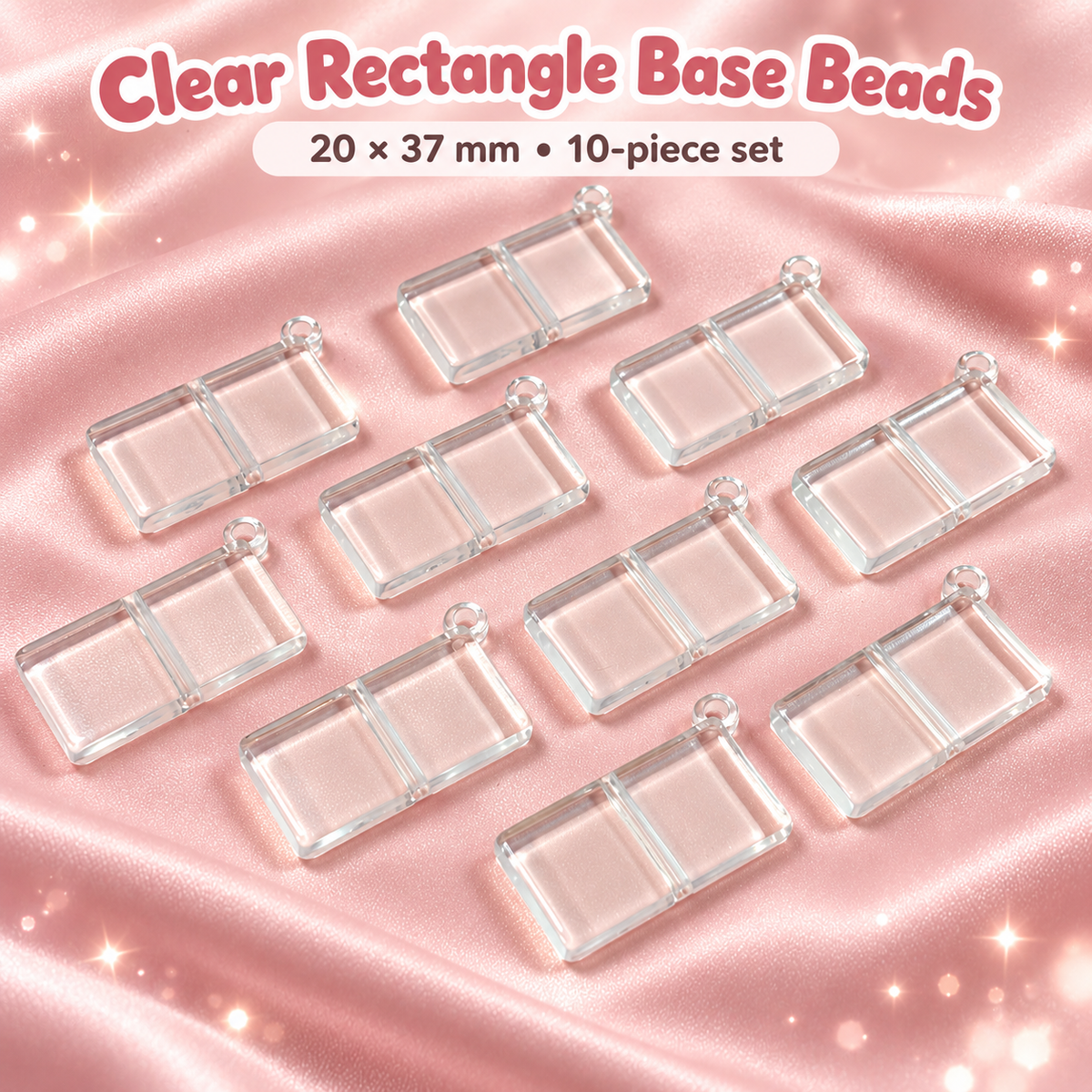 Clear Rectangle Base Beads with Charm Hook – 20 × 37mm (10-Piece Set) on a blush pink background
