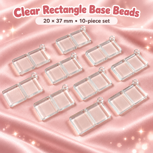 Clear Rectangle Base Beads with Charm Hook – 20 × 37mm (10-Piece Set) on a blush pink background