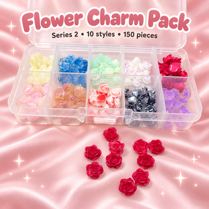 Flower Charm Pack – Series 2 - 10 Styles - 150 pcs on a blush pink background