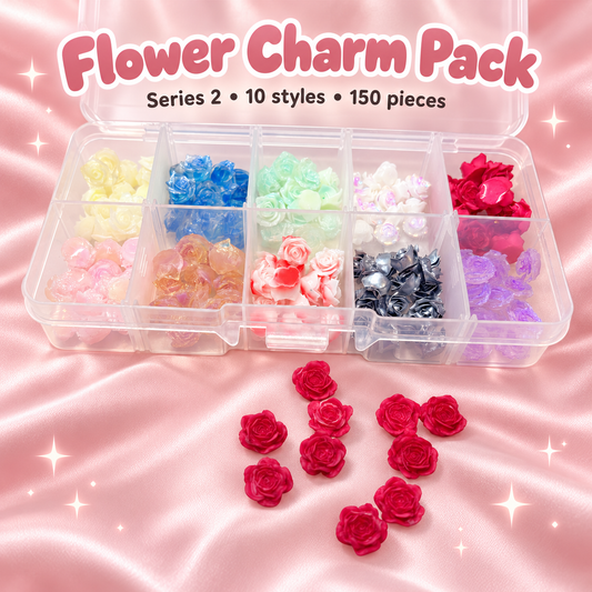 Flower Charm Pack – Series 2 - 10 Styles - 150 pcs on a blush pink background