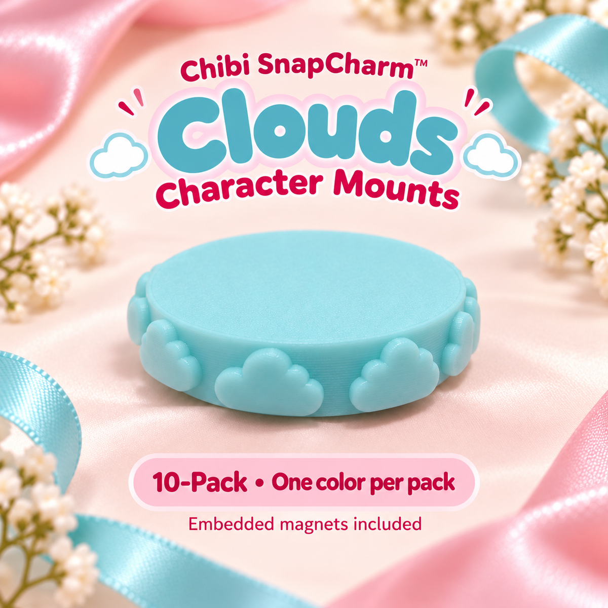 Cyan Clouds Character Mounts, 10 mounts in one selected color with embedded magnets
