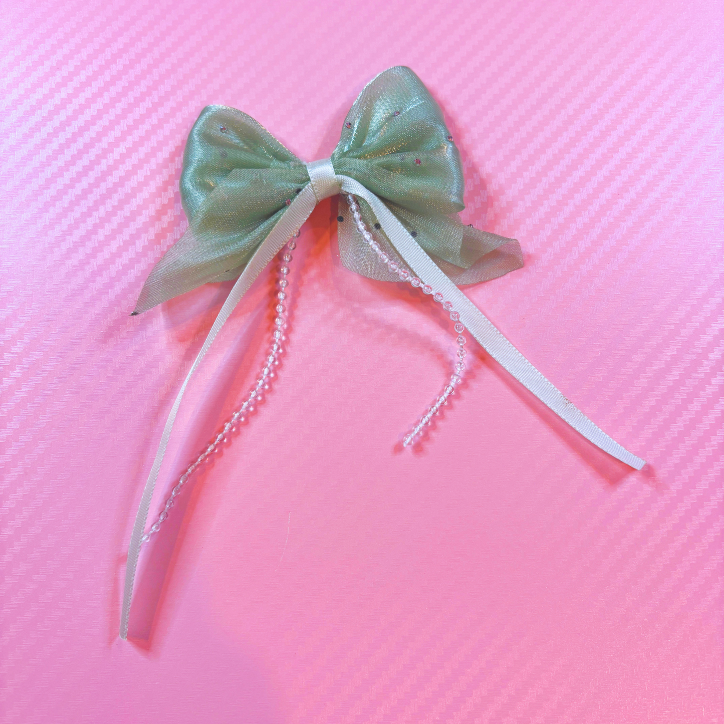 Fabric Bow Charms with Pearl Chain – 80 × 90mm (2-Piece Set, 6 Colors Available)