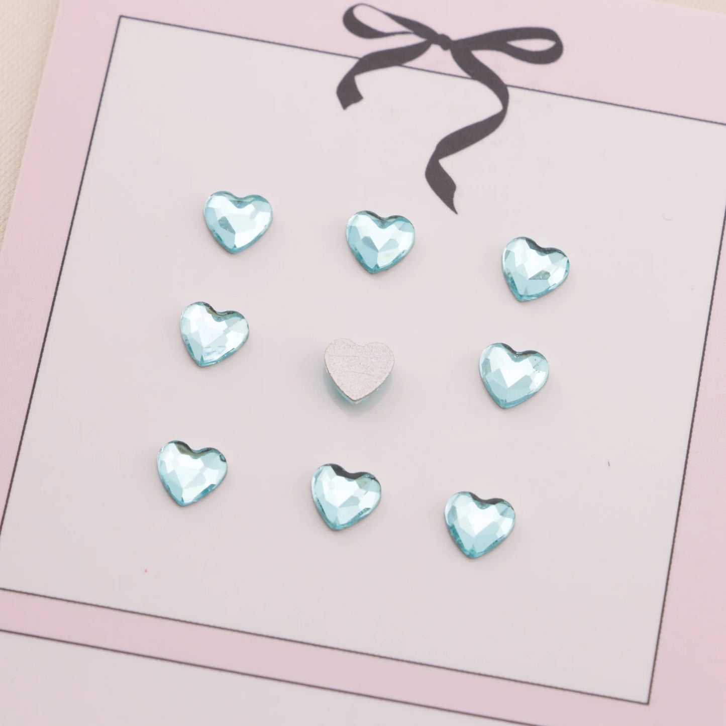 Love Heart Crystal Charms – 5.5 × 6mm Flat Base (50-Piece Pack, 9 Colors Available)