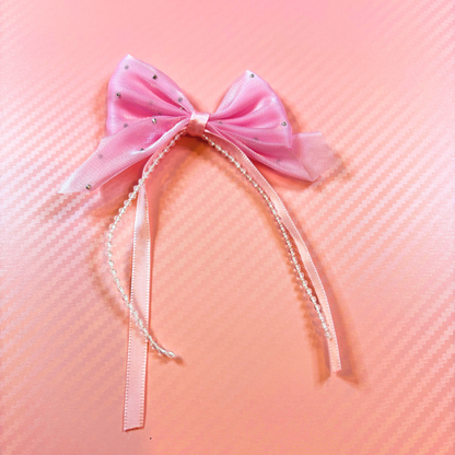 Fabric Bow Charms with Pearl Chain – 80 × 90mm (2-Piece Set, 6 Colors Available)