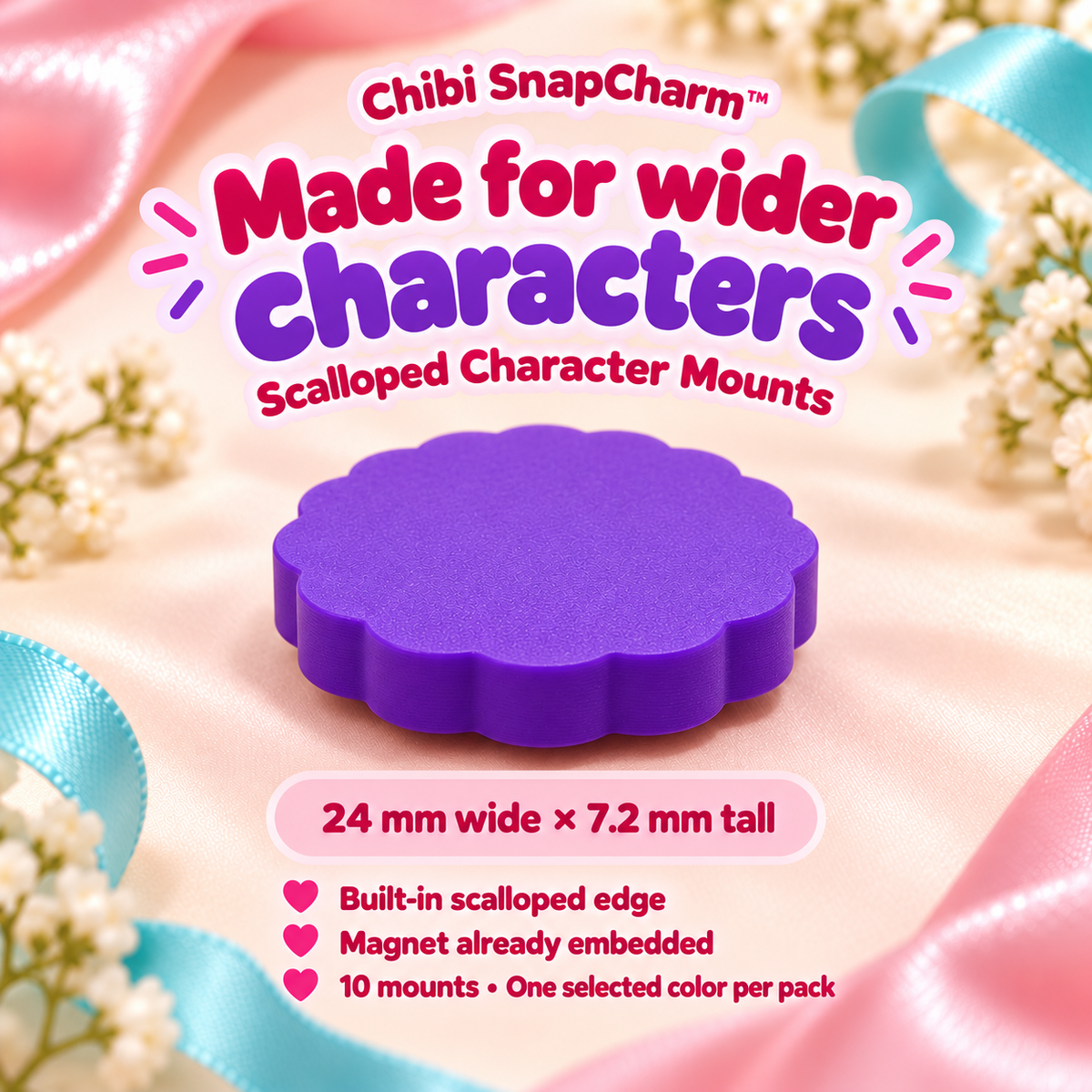Scalloped Character Mounts, 24 mm wide by 7.2 mm tall, embedded magnets