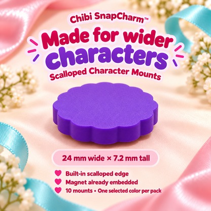Scalloped Character Mounts, 24 mm wide by 7.2 mm tall, embedded magnets